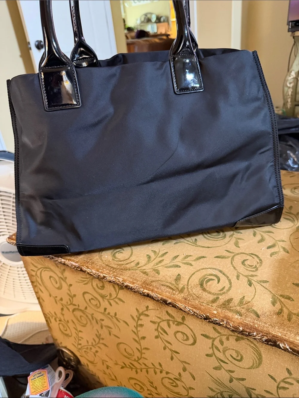 Tory Burch Large Black Nylon Tote with Patent Logo - Picture 4 of 6